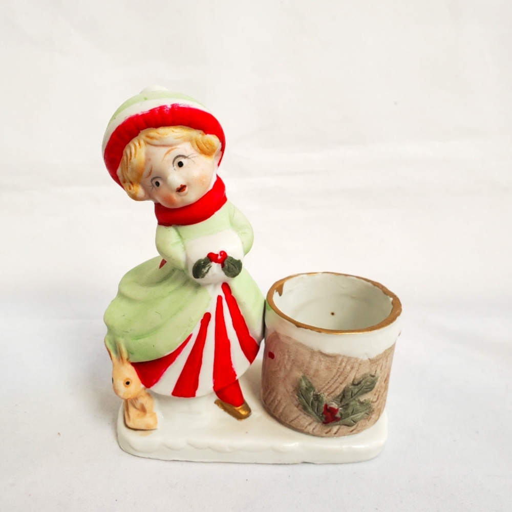 Vintage Jasco Luvkins Christmas Girl Candle Holder